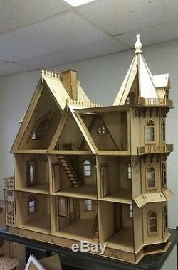 112 Scale Miniature Leon Gothic Victorian Mansion Laser Dollhouse Kit 0000358
