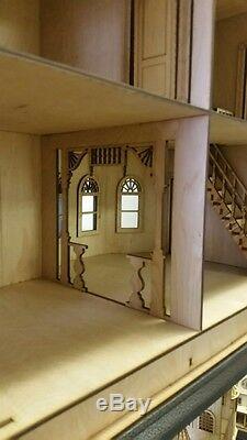 112 Scale Miniature Leon Gothic Victorian Mansion Laser Dollhouse Kit 0000358