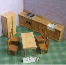 1/12 Doll House Mini Kitchen Stove+Table+4-Person Chair Furniture Diy Model Kit