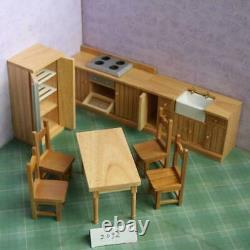 1/12 Doll House Mini Kitchen Stove+Table+4-Person Chair Furniture Diy Model Kit