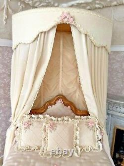 2001 Miniature Dollhouse Judee Williamson IGMA Artisan Silk Ladies Romantic Bed