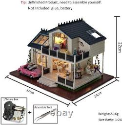 3D Wooden Miniature Dollhouse Kit DIY House Kit with Furniture, 124 Scale DIY Do