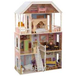 4 Ft Tall Savannah Wooden Dollhouse Detailed Scrollwork with Porch Swing In Hand
