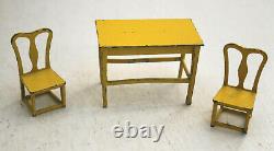 8pc Miniature Metal Tootsietoy Table Chairs Sink Stove Ice Box +Kitchen Cupboard
