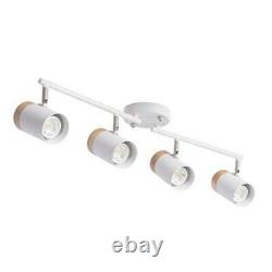 Adjustable Track Lighting Kit, 4-Lights Ceiling Light GU10 Metal+Wooden White