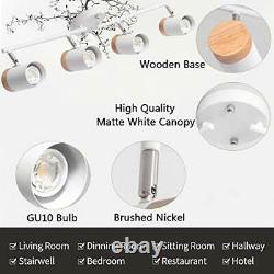 Adjustable Track Lighting Kit, 4-Lights Ceiling Light GU10 Metal+Wooden White