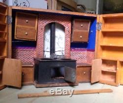 Antique Victorian dollhouse kit handmade Wooden kitchen set hinged room box