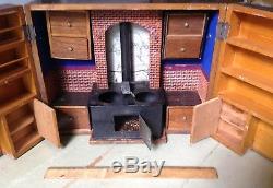 Antique Victorian dollhouse kit handmade Wooden kitchen set hinged room box