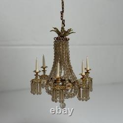 Artisan Miniature Dollhouse Crystal 6-Arm Chandelier Vintage Wired