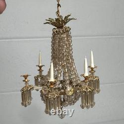 Artisan Miniature Dollhouse Crystal 6-Arm Chandelier Vintage Wired