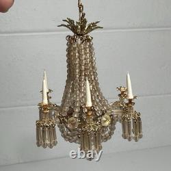 Artisan Miniature Dollhouse Crystal 6-Arm Chandelier Vintage Wired
