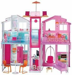 Barbie Dolls House 3 Storey Pretend Role Play Fashion Dreamhouse Toy Playset NEW