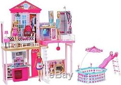 Barbie Home Set With Dolls Pool Girls Kids House Furniture Play Kit Pink New