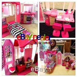 Barbie Pink Miniature Fashion Dream Dollhouse Girl Play Room Kit Kid Doll House