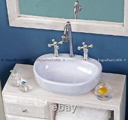 Bathroom set, Ceramic washbasin with cabinet, Towel dryer, mirror, dollhouse