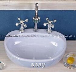 Bathroom set, Ceramic washbasin with cabinet, Towel dryer, mirror, dollhouse