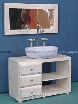 Bathroom set, Ceramic washbasin with cabinet, Towel dryer, mirror, dollhouse