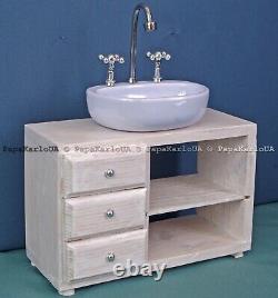 Bathroom set, Ceramic washbasin with cabinet, Towel dryer, mirror, dollhouse