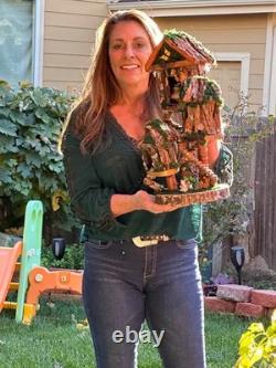 Beautiful Large Handmade Fairy House, Wood Fairy House, Fully Decorated Lights