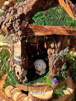 Beautiful Large Handmade Fairy House, Wood Fairy House, Fully Decorated Lights
