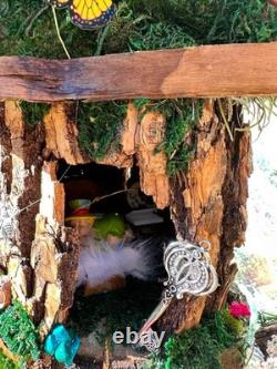 Beautiful Large Handmade Fairy House, Wood Fairy House, Fully Decorated Lights