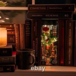 Book Nook DIY Kit Miniature Dollhouse with LED Light, Bookshelf Decor, Gift