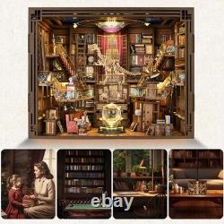 Book Nook Kit Library, DIY Miniature House Kit, 3D Wooden Puzzle Dollhouse Kit f