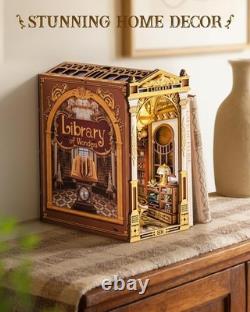 Book Nook Kit Miniature Library Wooden Puzzle Collectible DIY Decor