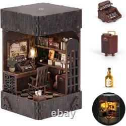 Book Nook Kit for Adults, DIY Miniature Booknook Kit with Led Light, 3D Wooden B