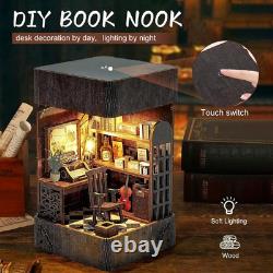 Book Nook Kit for Adults, DIY Miniature Booknook Kit with Led Light, 3D Wooden B