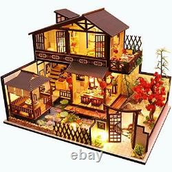 CUTEBEE Dollhouse Miniature with Furniture, DIY Wooden Dollhouse Kit Plus Dust