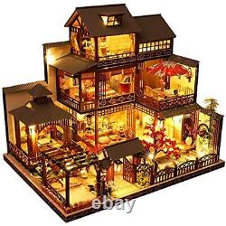 CUTEBEE Dollhouse Miniature with Furniture, DIY Wooden Dollhouse Kit Plus Dust P