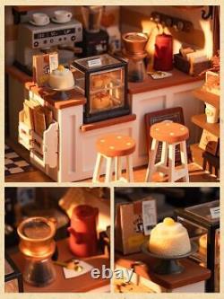 Café Miniature House Kit Kid DIY Dollhouse 3D Wooden Assembly Building Toy Decor