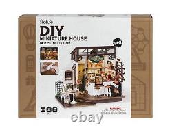 Café Miniature House Kit Kid DIY Dollhouse 3D Wooden Assembly Building Toy Decor