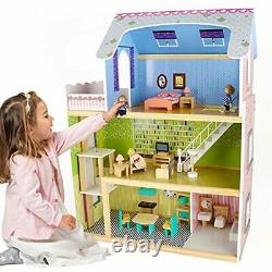 Canuan Dollhouse with Furniture for Kids Wooden Pretend Play Doll House Kit