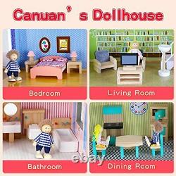 Canuan Dollhouse with Furniture for Kids Wooden Pretend Play Doll House Kit