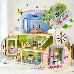 Canuan Dollhouse with Furniture for Kids Wooden Pretend Play Doll House Kit