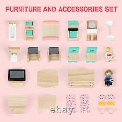 Canuan Dollhouse with Furniture for Kids Wooden Pretend Play Doll House Kit