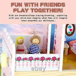 Canuan Dollhouse with Furniture for Kids Wooden Pretend Play Doll House Kit