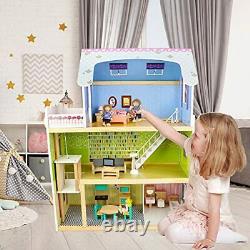 Canuan Dollhouse with Furniture for Kids Wooden Pretend Play Doll House Kit