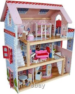 Casa De Muñecas Barbie Para Niñas De Madera Con Juego De Muebles Incluido