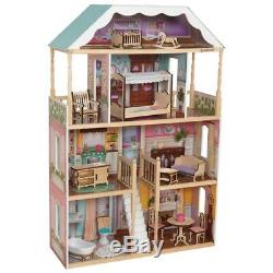 Charlotte Classic Wooden Dollhouse Barbie Size Kids Playhouse Girl Doll House