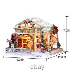 Christmas Snowy Night Dollhouse DIY LED Model withDust Cover 3D Wooden Music Toy