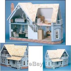 Classic Country Farmhouse Porch Balcony Dollhouse Wood Kit Charming New