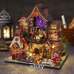 DIY Big Wooden Dollhouse Kit with LED Lights, Collectible Miniature Building Toy