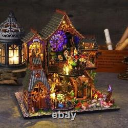 DIY Big Wooden Dollhouse Kit with LED Lights, Collectible Miniature Building Toy