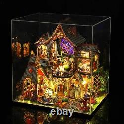DIY Big Wooden Dollhouse Kit with LED Lights, Collectible Miniature Building Toy