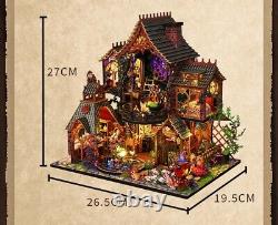 DIY Big Wooden Dollhouse Kit with LED Lights, Collectible Miniature Building Toy
