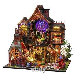 DIY Big Wooden Dollhouse Kit with LED Lights, Collectible Miniature Building Toy