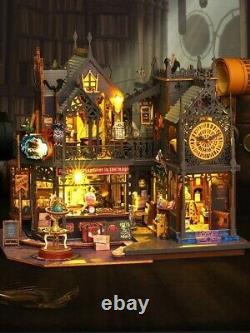 DIY Big Wooden Dollhouse Toy with LED Light, Collectible Miniature Building